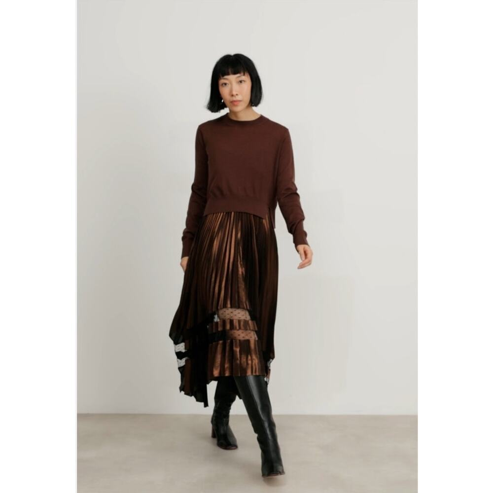 ALLSAINTS Nadia Foil Midi Dress Wool 2-in-1 Size Medium NWT - Picture 3 of 16